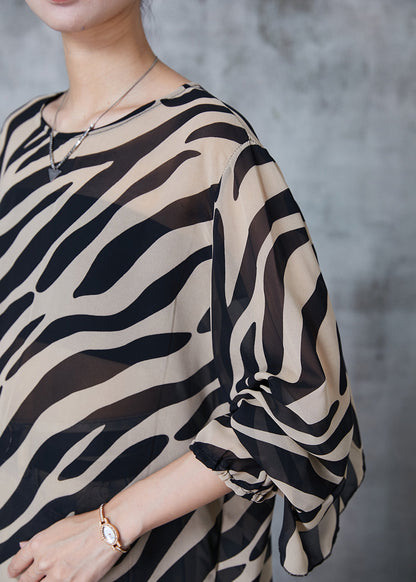 Coffee Ruffles Striped Chiffon Top Spring