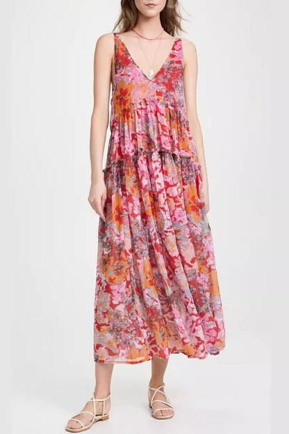Fold V Neck Sleeveless Dresses