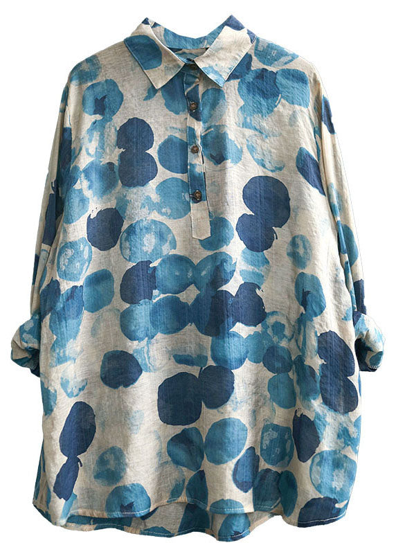 Style Peterpan Collar Button Print Fall Shirt Long Sleeve