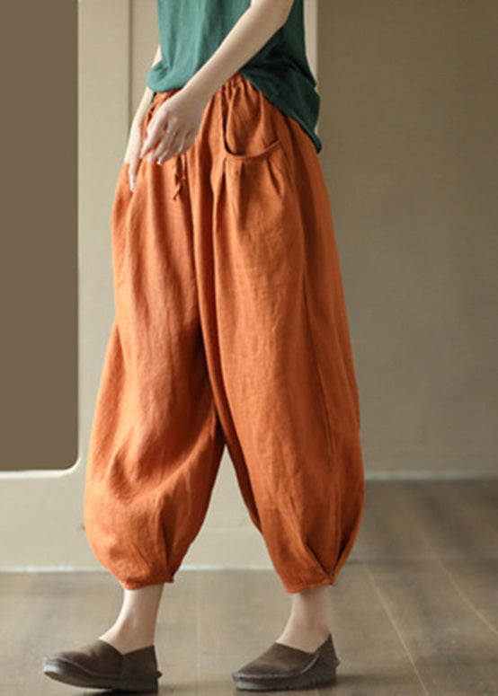 Organic Orange Elastic Waist Linen Crop Pants