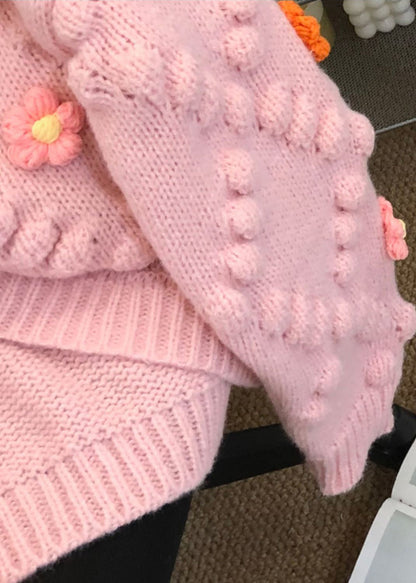 Pink Decorated Patchwork Knit Cardigans Fall