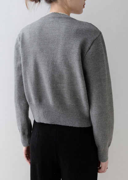 Boutique Grey O Neck Sequins Knit Cardigan Spring