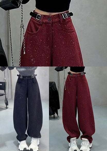 Grey Sequins Warm Fleece Woolen Pants Spring