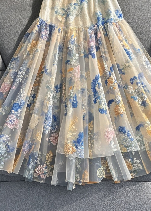 White Print Silm Fit Tulle Skirts Summer