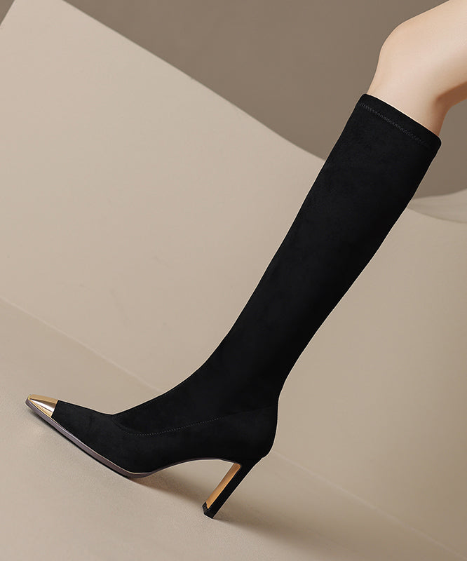 Black High Heel Suede Splicing Boots Pointed Toe