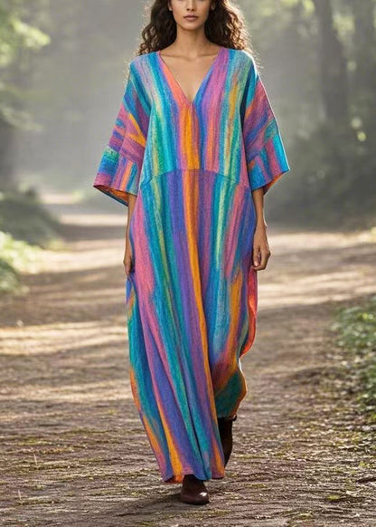 Rainbow Oversized Tie Dye Cotton Maxi Dresses Summer