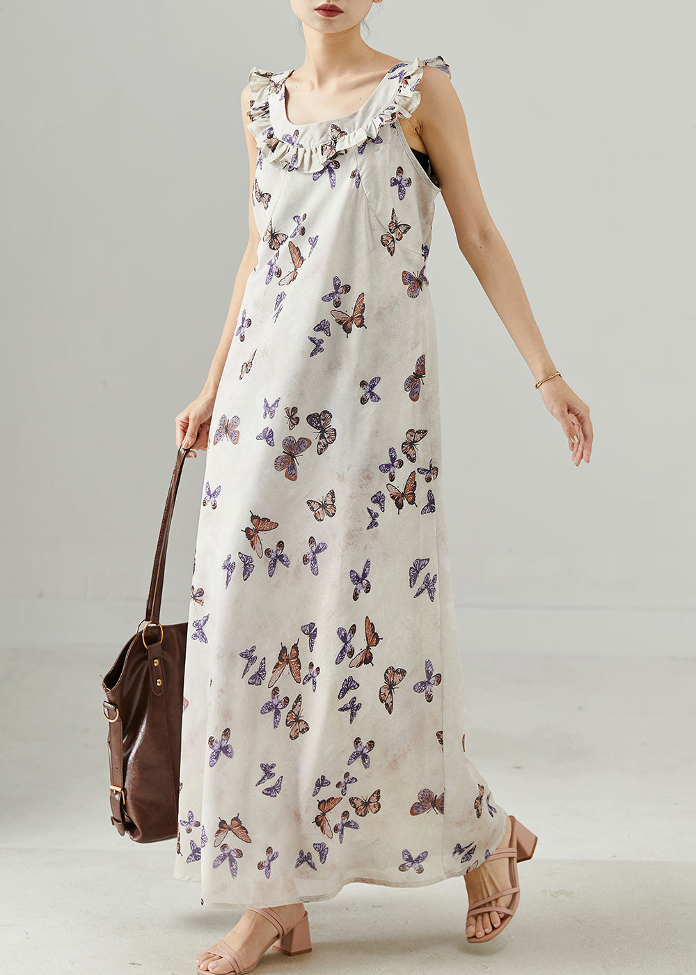 French White Ruffled Cotton Ankle Dress Summer