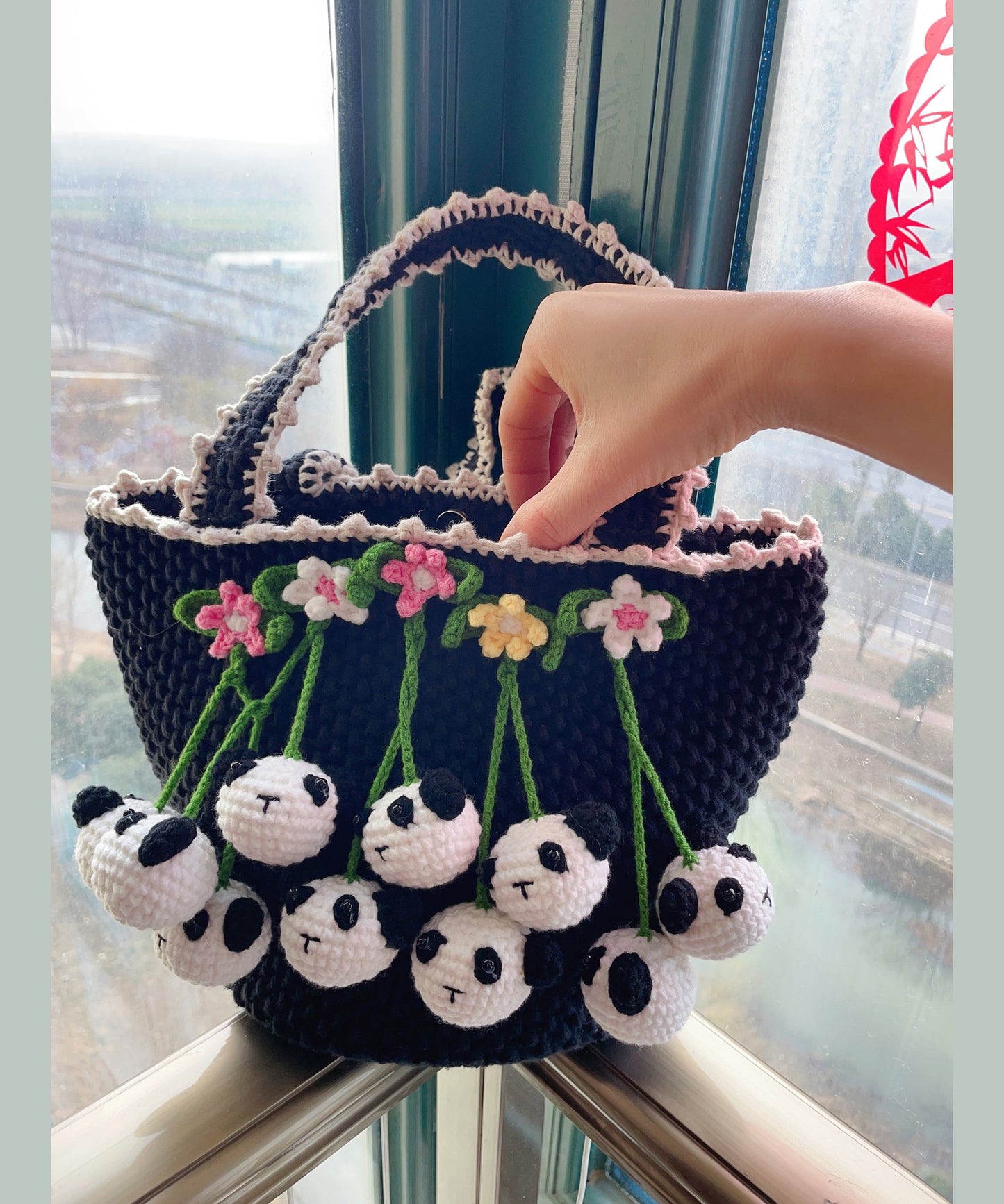 Black Handmade Knit Tote Handbag