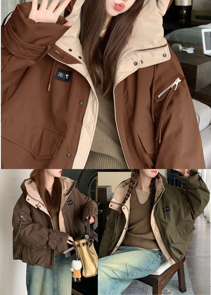 Coffee Oversized Pockets Fine Cotton Filled Witner Coats