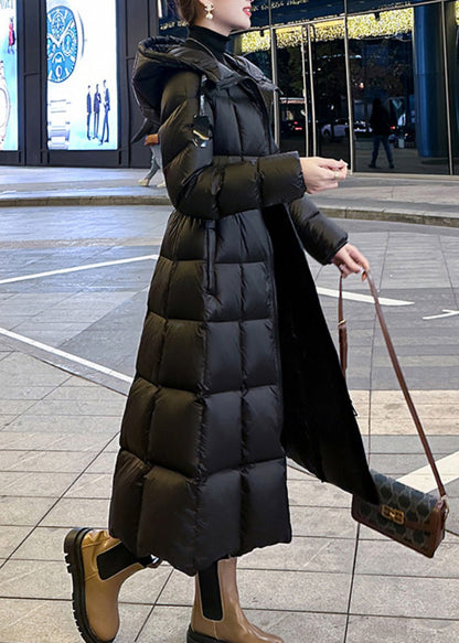 Black Hooded Pockets Slim Fit Fine Cotton Filled Parka Winter