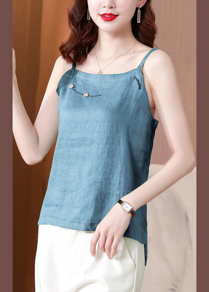 Blue Embroideried Tank Tops Summer