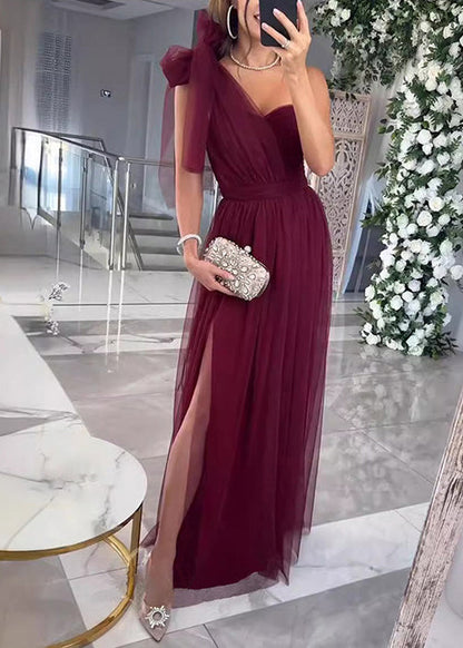 Boutique Mulberry One Shoulder Side Open Tulle Dresses Summer