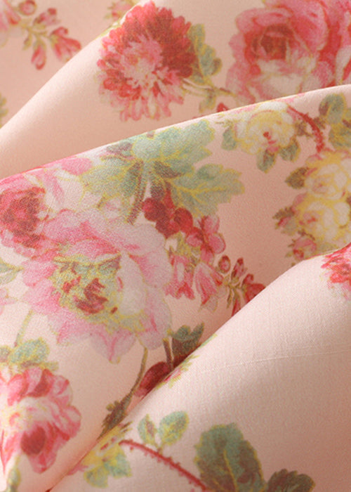 Stylish Pink Ruffled Print Button Cotton Blouse Top Spring