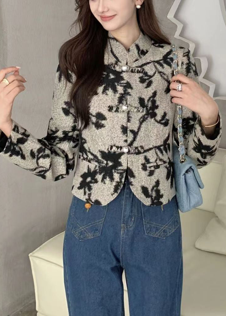 Stand Collar Chinese Button Cotton Short Coat Spring
