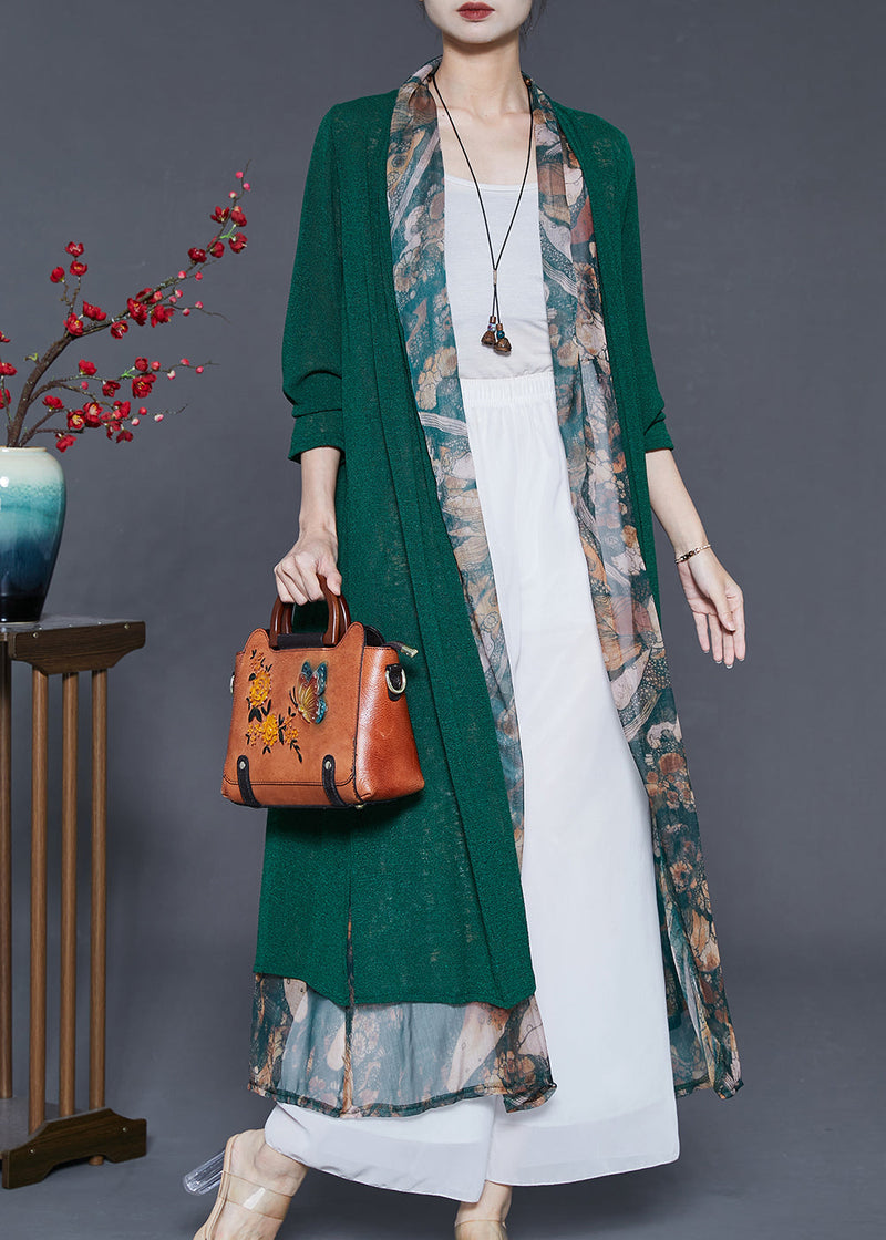 Green Oversized Patchwork Silk Cardigan Summer
