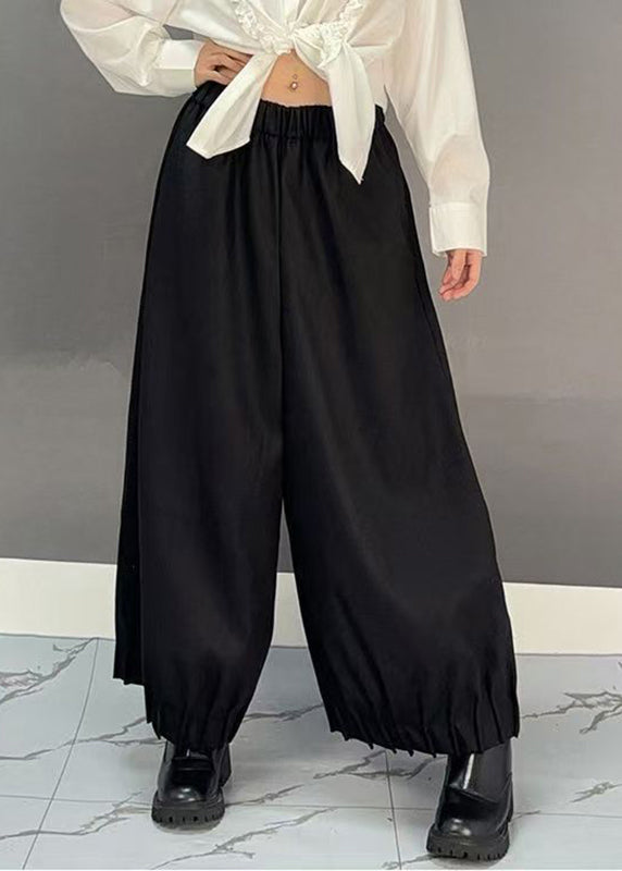 Black Pockets Wide Leg Pants Spring