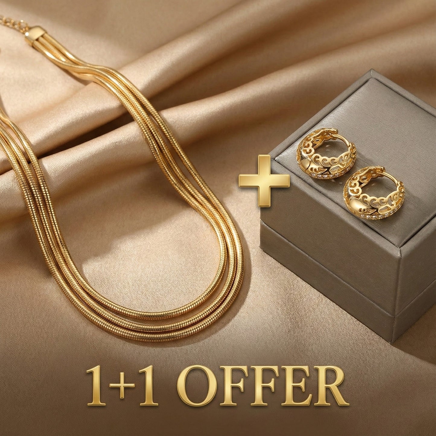 1+1 Offer: Minimalist Mandala Earrings in Gold + Layered Golden Necklace