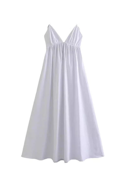 White Backless Cotton Spaghetti Strap Dress Summer