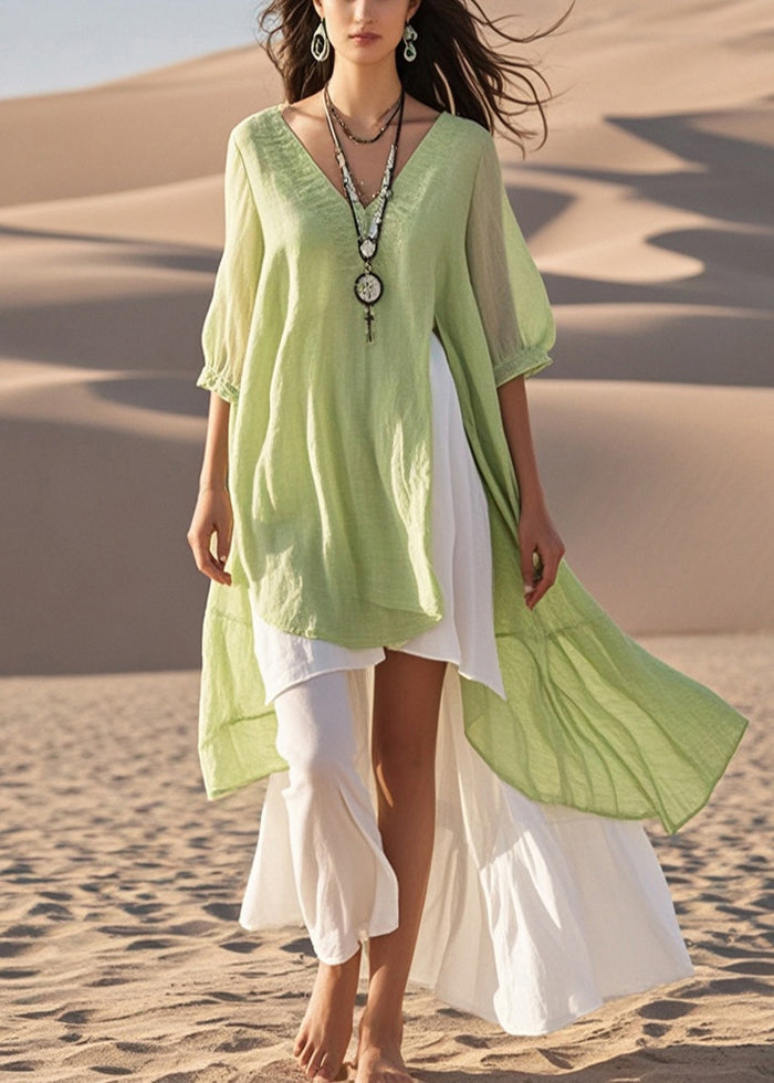 Light Green Asymmetrical Cotton Vacation Dresses Summer