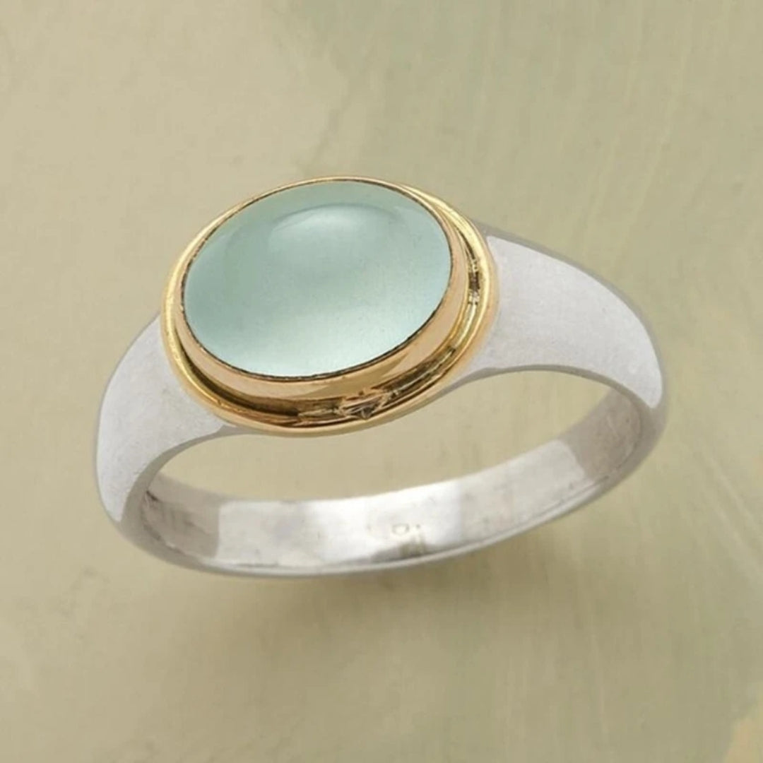 Gold & Silver Green Stone Ring