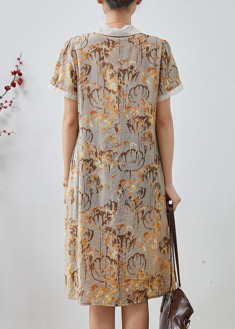 Diy Khaki Peter Pan Collar Print Cotton Shirt Dresses Summer