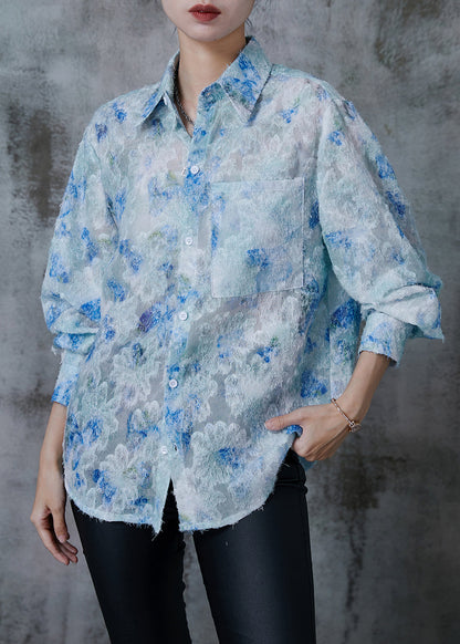Blue Tie Dye Upf 50+ Shirt Tops Tasseled Summer