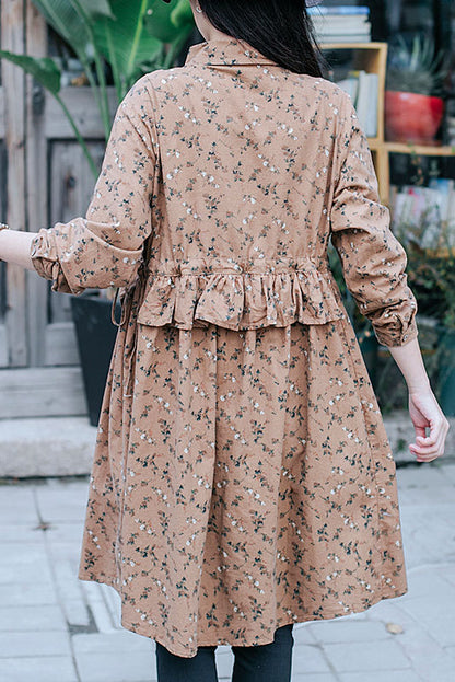 Spring New Retro Cotton and Linen Long-sleeved Printed Shirt Loose Top Dress