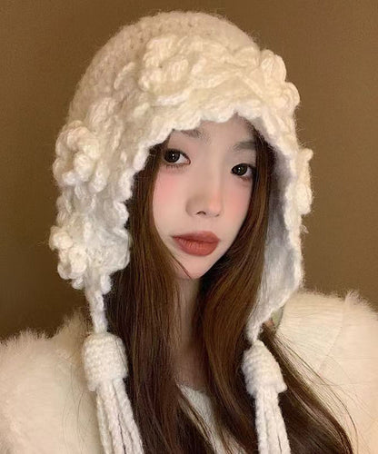 Stylish Handmade White Tassel Knit Bonnie Hat