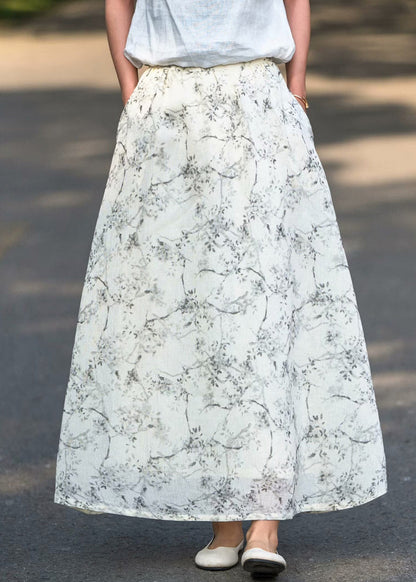 Khaki Pockets Print High Waist Cotton Skirts Summer