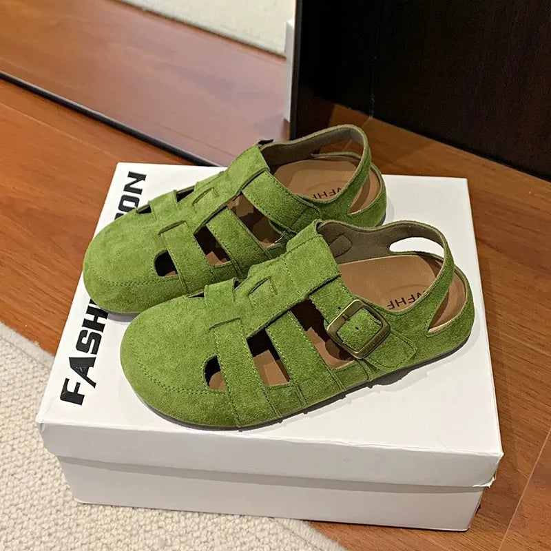 Versatile Splicing Soft Flat Shoes Green Suede