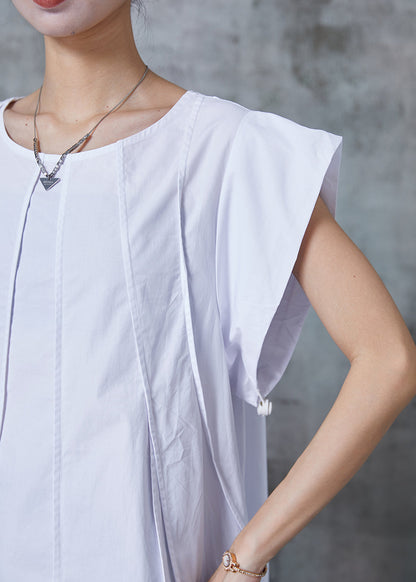 French White Wrinkled Cotton a Line Dress Summer