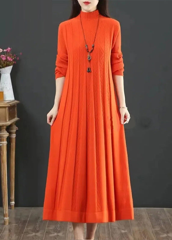 Green Stand Collar Exra Large Hem Knit Holiday Dress Spring
