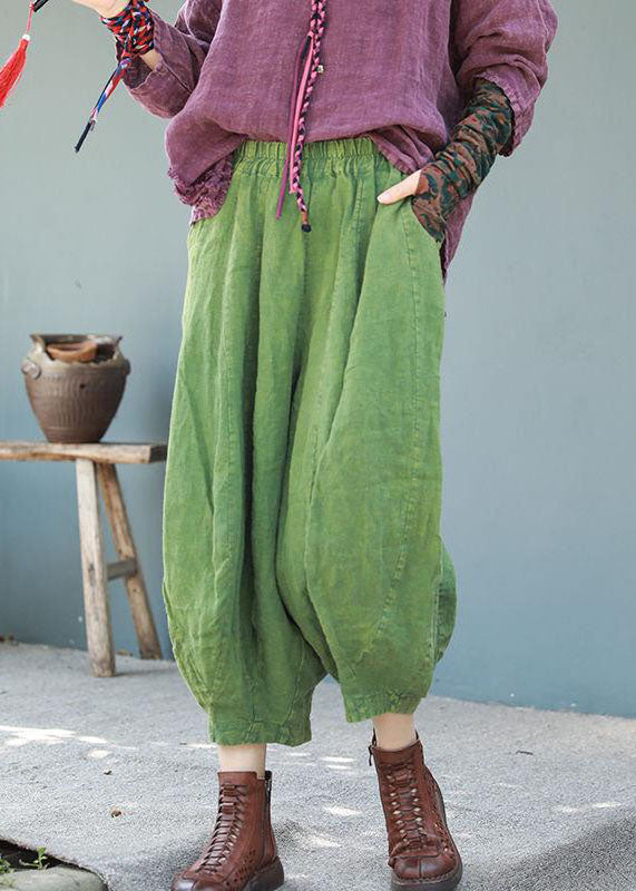 Purple Elastic Waist Pockets Patchwork Cotton Lantern Pants Summer