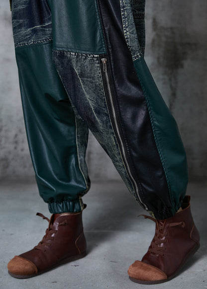 Colorblock Asymmetrical Patchwork Denim Harem Pants Fall