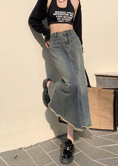 New Blue High Waist Fishtail Denim Skirt
