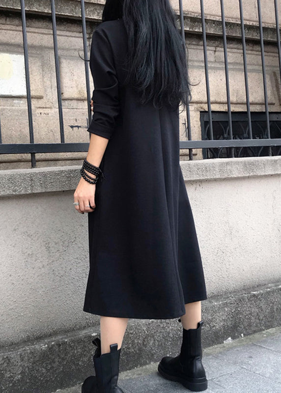 Red O-neck Print Wrinkled Cotton Maxi Dresses Long Sleeve