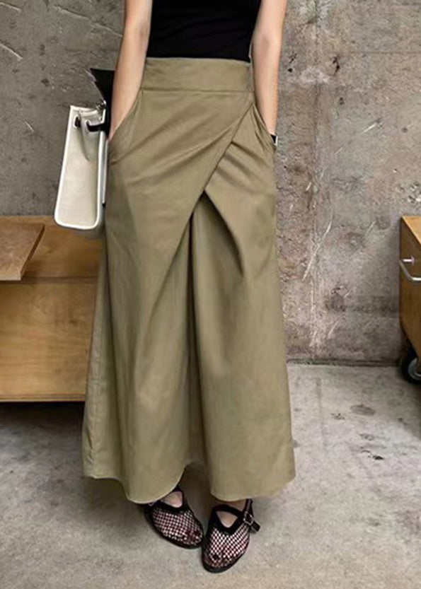 Khaki Asymmetrical Patchwork High Waist Pockets Maxi Skirt Summer
