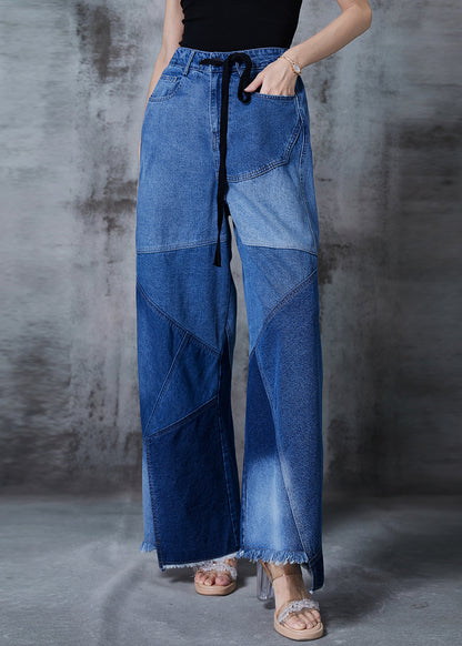 Blue Asymmetrical Patchwork Denim Pants Fall