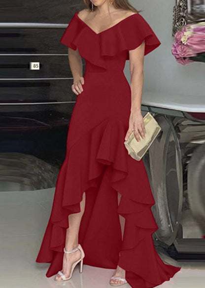 Rose Ruffled Asymmetrical Patchwork Cotton Dresses Summer