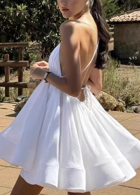 Yellow Backless Lace Up Cotton Dresses Sleeveless