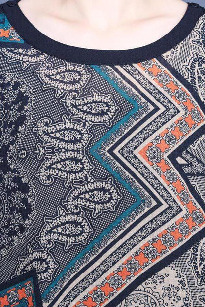 Geometric Print Pocket O Neck Maxi Dress