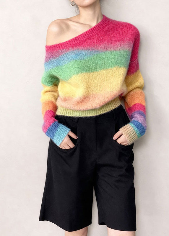 Colorblock Oversized Striped Knit Pullover Winter