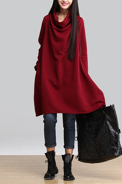Red Art Warm Loose Dress Tops