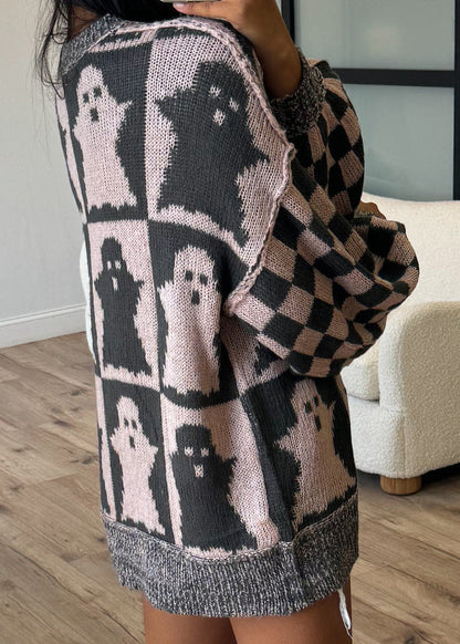 Orange O Neck Jacquard Thick Knitted Sweaters Fall
