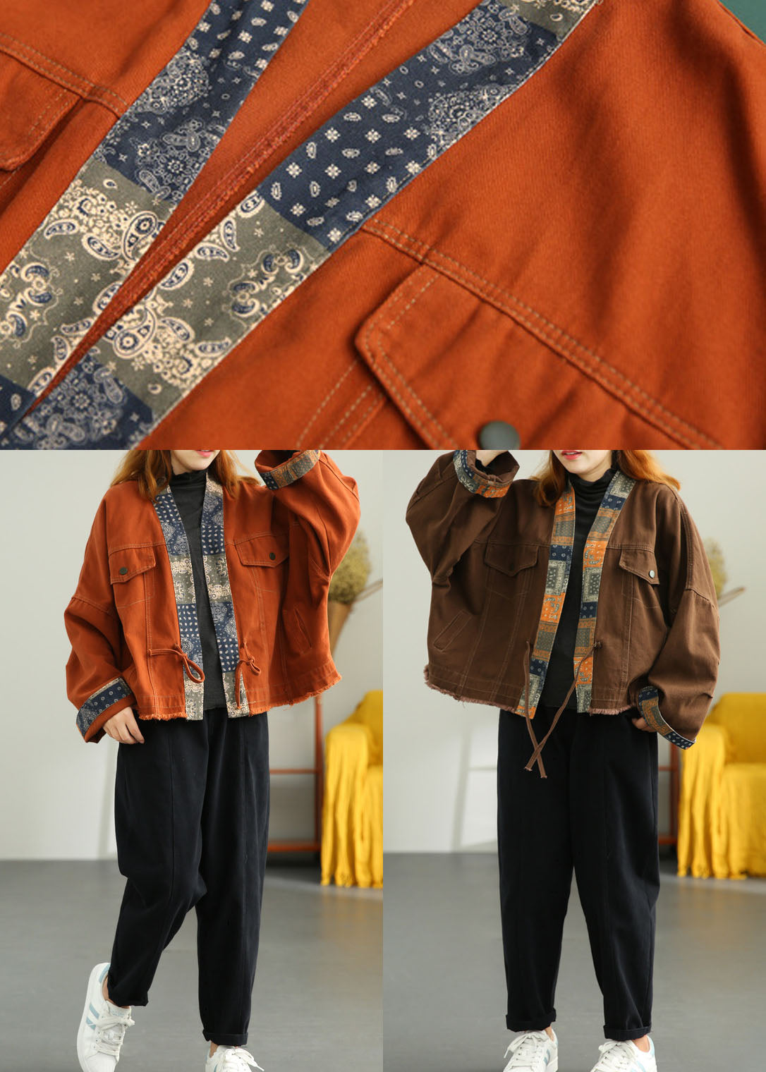 Brown Pockets Tie Fall Coat
