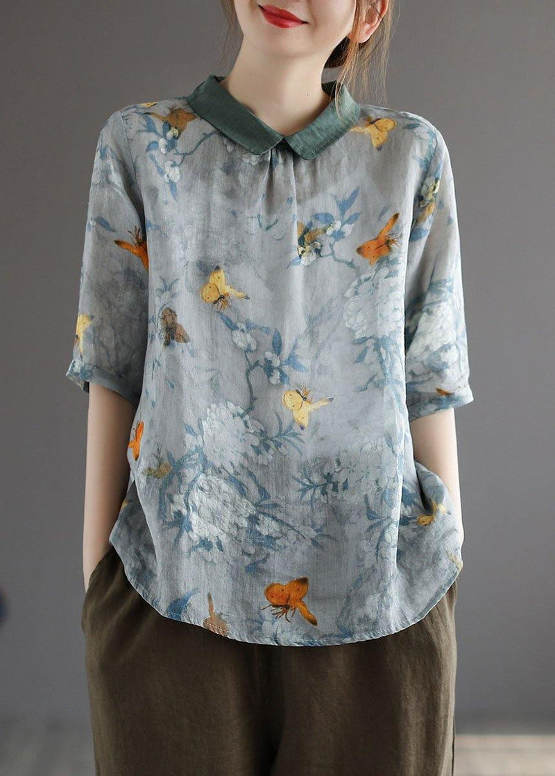 Grass Green Bamboo Turn-down Collar Print Summer Shirt Half Sleeve