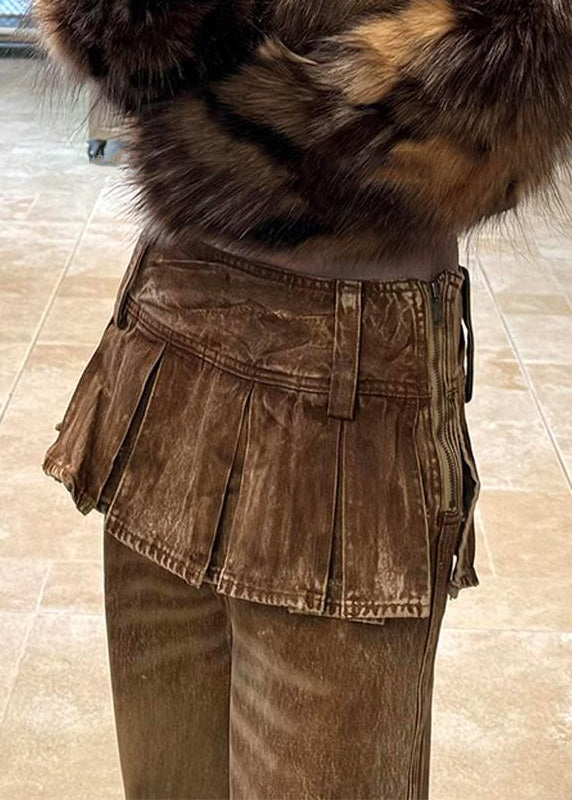Retro Photo Color Zippered High Waist Patchwork Denim Pants Spring