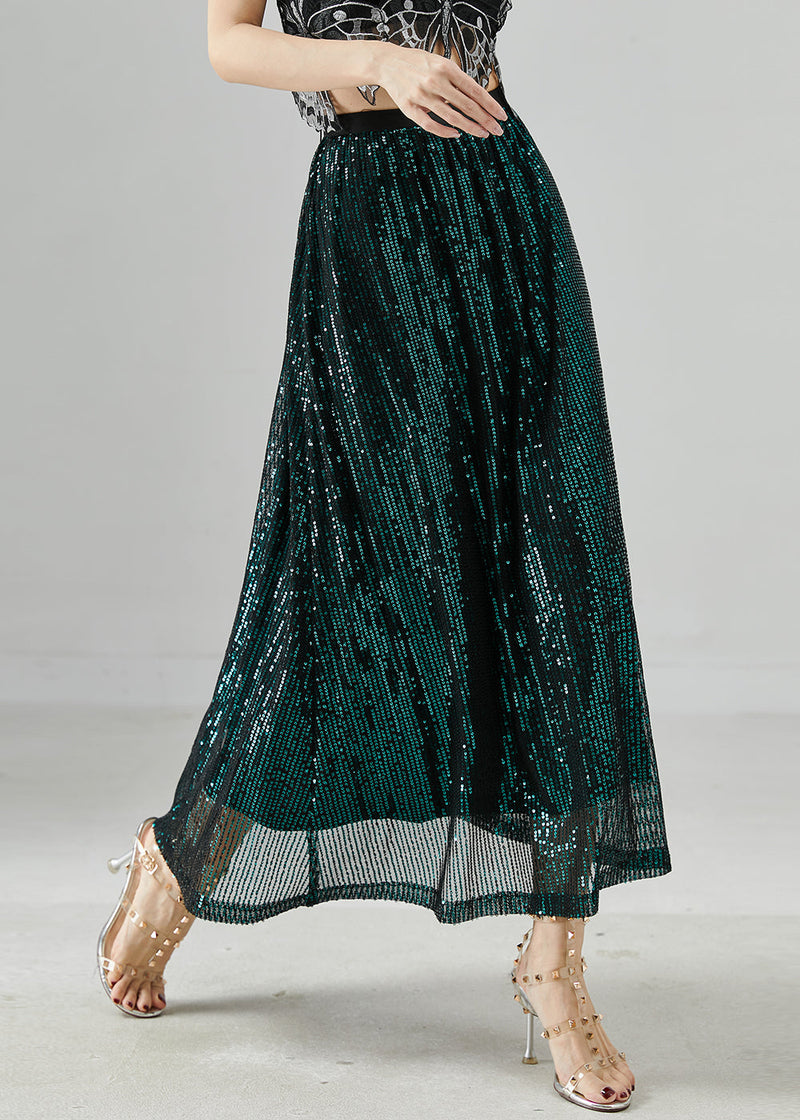 Peacock Green Sequins Silm Fit Holiday Skirts Summer