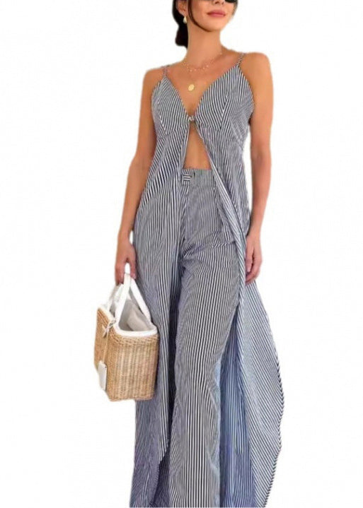 Summer New Fashionable Printed Spaghetti Strap Top and Pants Suit