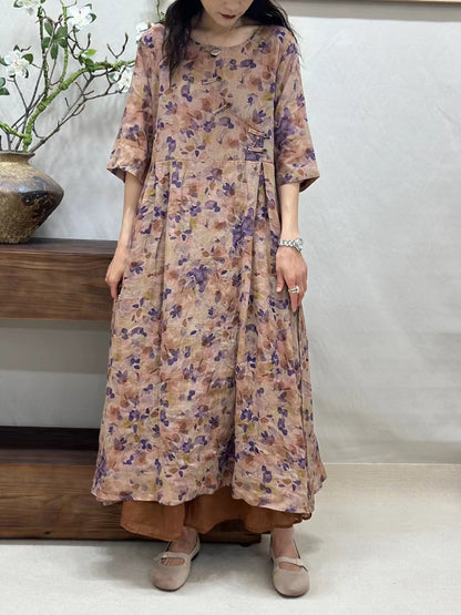 Summer Buckle Ramie Loose Dress